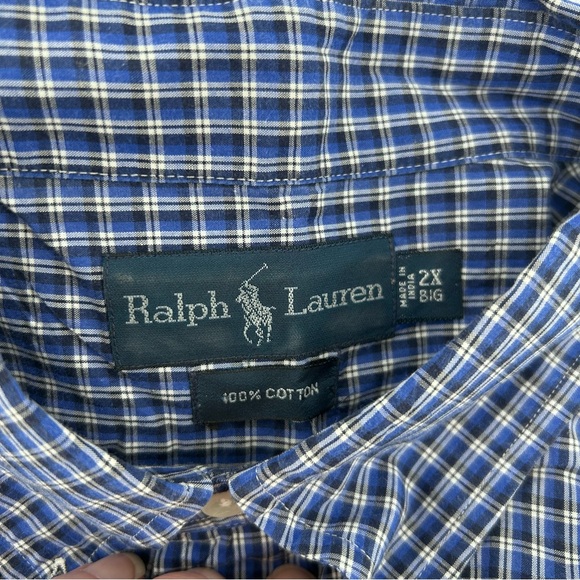 Ralph Lauren Shirt Mens 2XB Blue Check Gingham Pony Button Up Big & Tall Preppy - Picture 4 of 8
